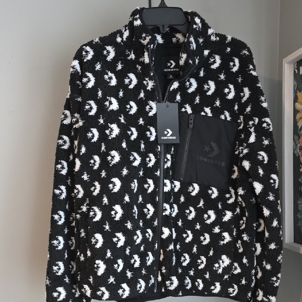 Converse Black and White Patterned Fleece Jacket Size Large NWT